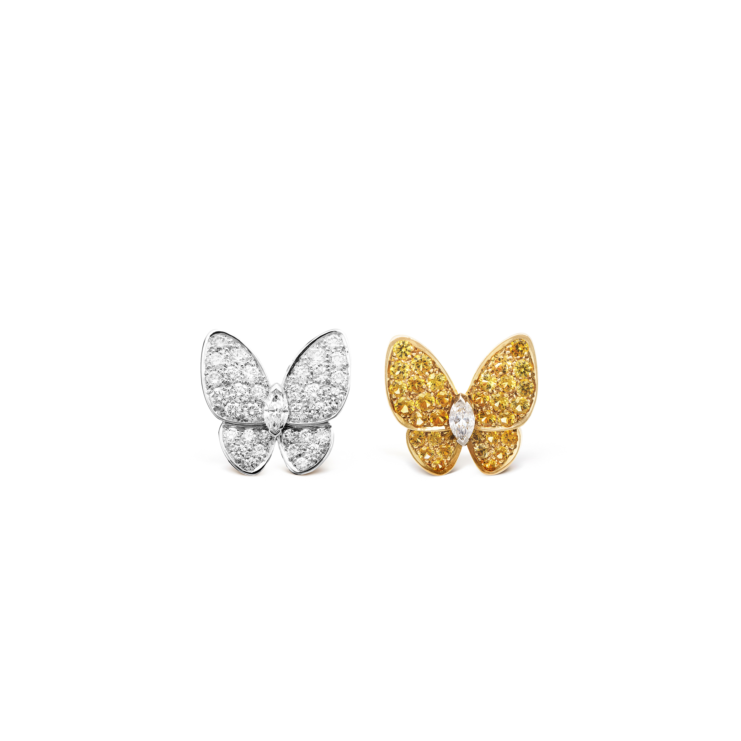 VAN CLEEF ARPELS TWO BUTTERFLY EARRINGS - YELLOW GOLD, DIAMOND, SAPPHIRE  VCARB15100